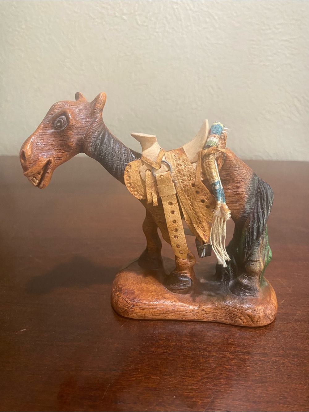 Vintage, Folk Art Figurine of a Skinny Saddled Horse